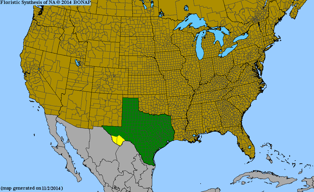 County distribution map of Opuntia X spinosibacca